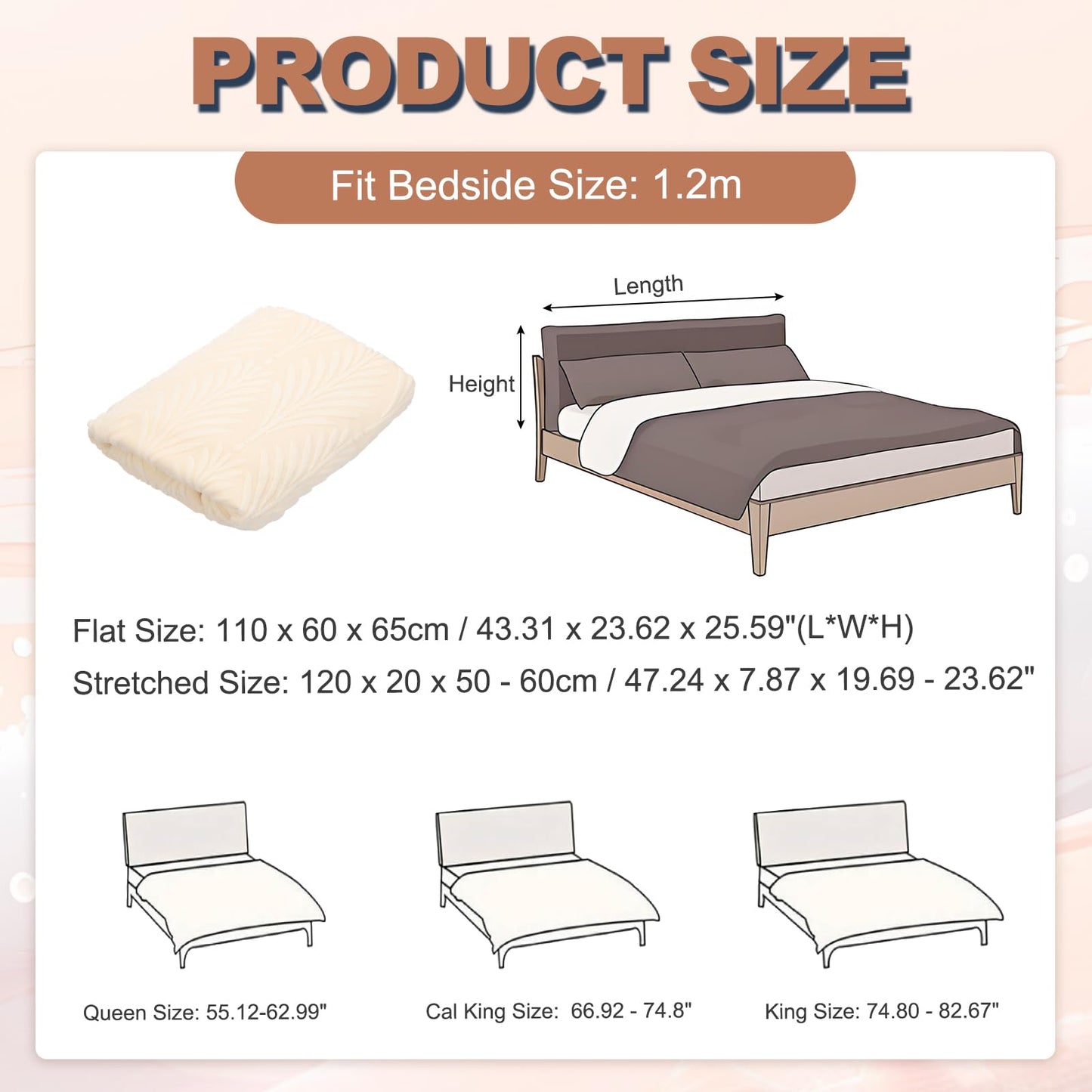 sourcing map Bed Headboard Slipcover, 120cm Jacquard Fabric Stretch Protector Covers, Dustproof Cover for 1.2m Headboard Bedroom Decor, Beige
