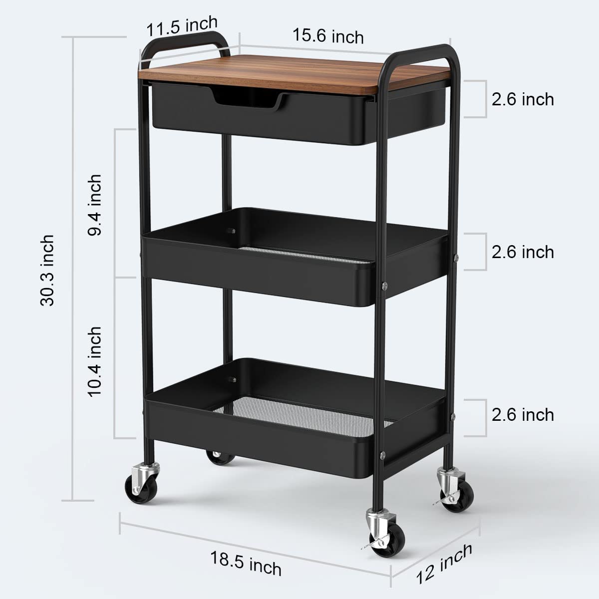Shrivee 3-Tier Kitchen Trolley With Table and Drawer, All-Purpose Metal Shelf for Office, Salon, Cosmetics, Serving Cart for Kitchen, Bathroom