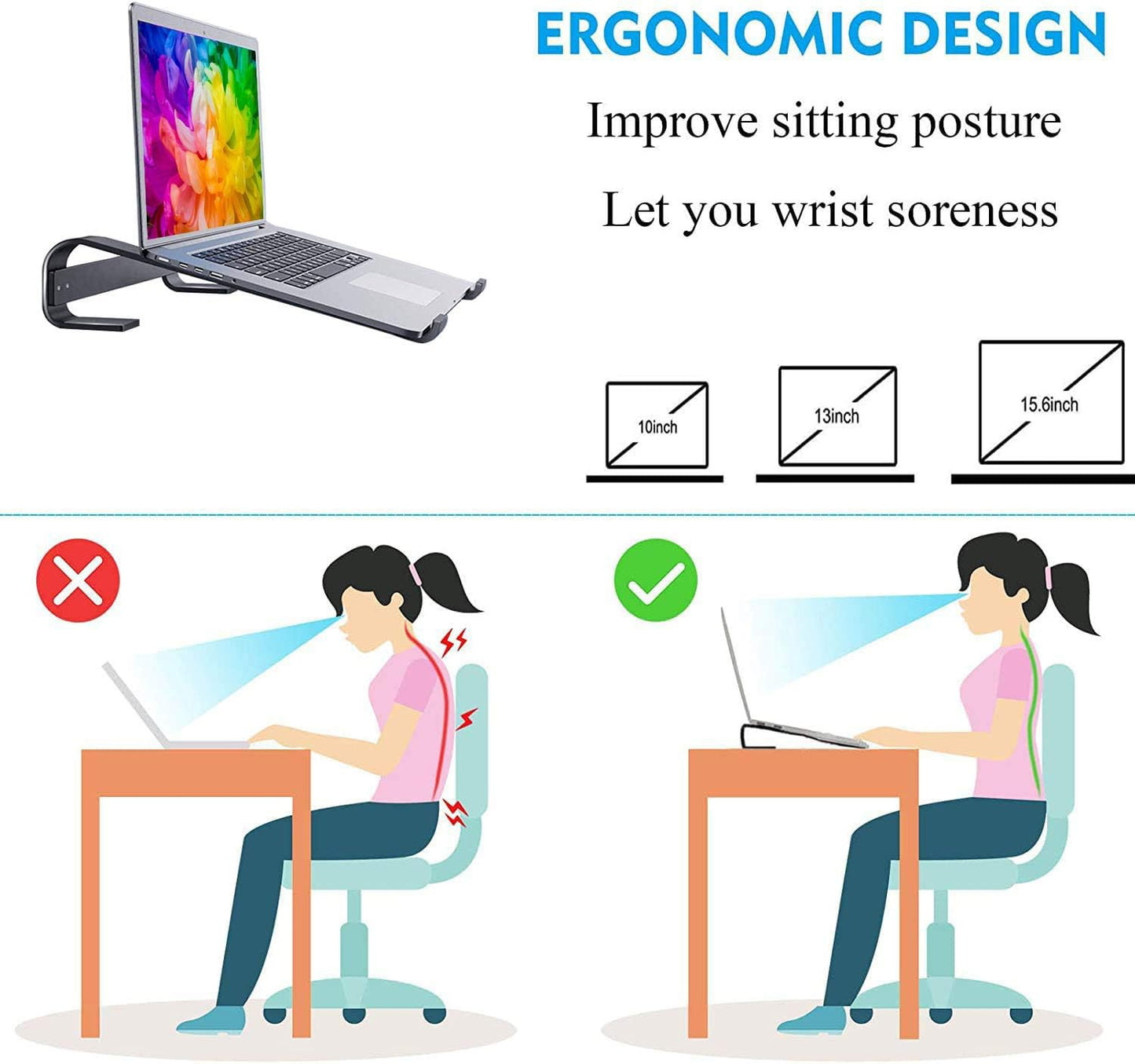 Bonlace Laptop Stand, Laptop Stand, Ergonomic Aluminium Computer Stand, PC Holder, Lightly Ventilated for MacBook Pro/Air, Dell, HP