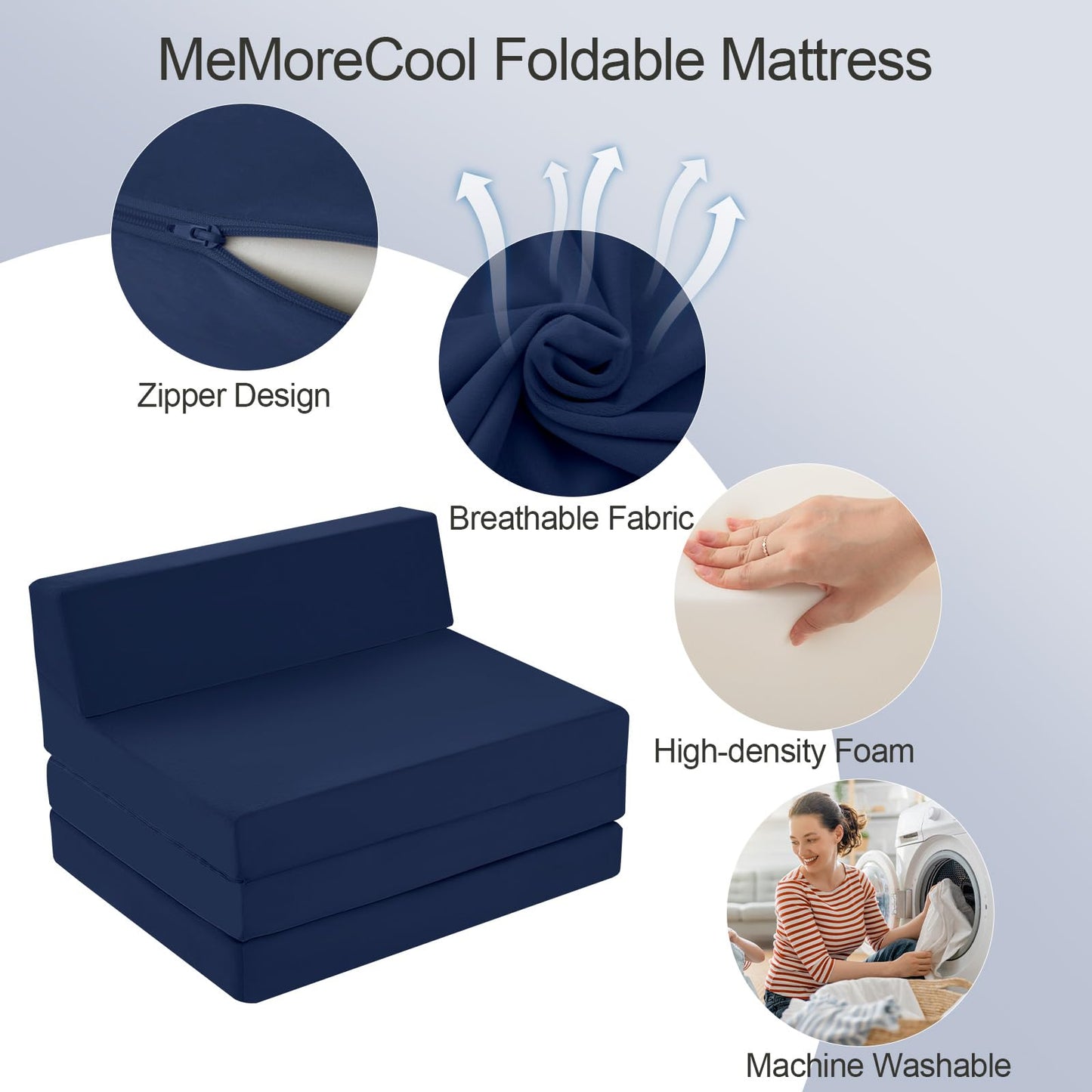 MeMoreCool Folding Floor Mattress Double, 195x120cm, Navy Blue