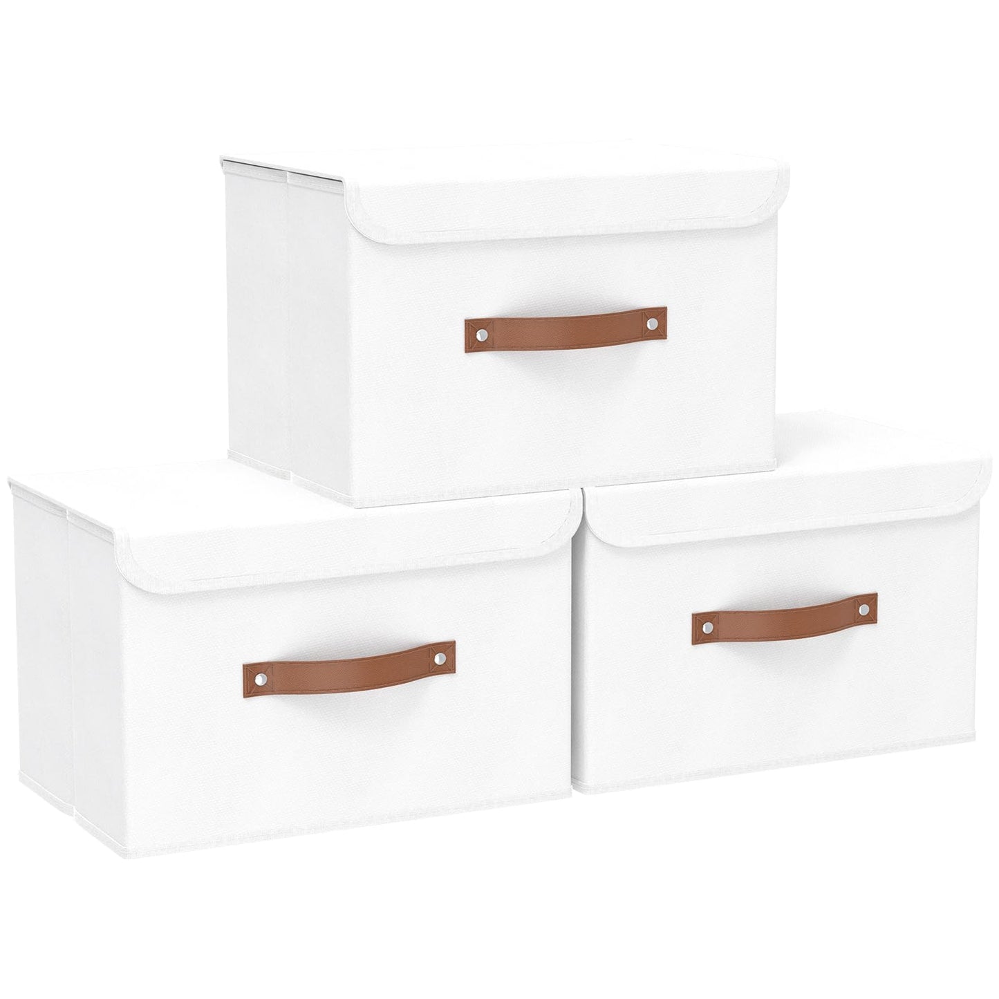 Yawinhe Collapsible Storage Boxes with Lids,45x30x30cm,White,3-Pack