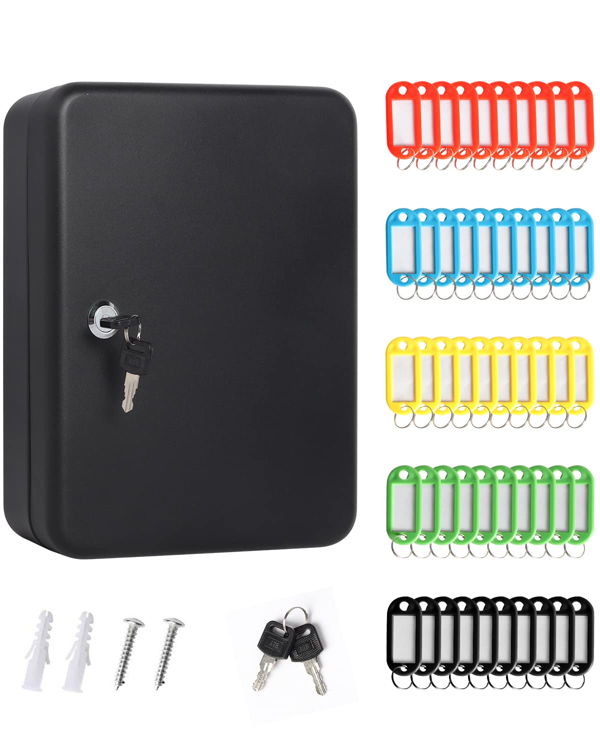 Parrency Security Metal Key Box with 48 Hooks, Large Adjustable Wall Mount Key Lock Cabinet, 11 4/5" x 9 1/5" x 3" (Key Tags Included)