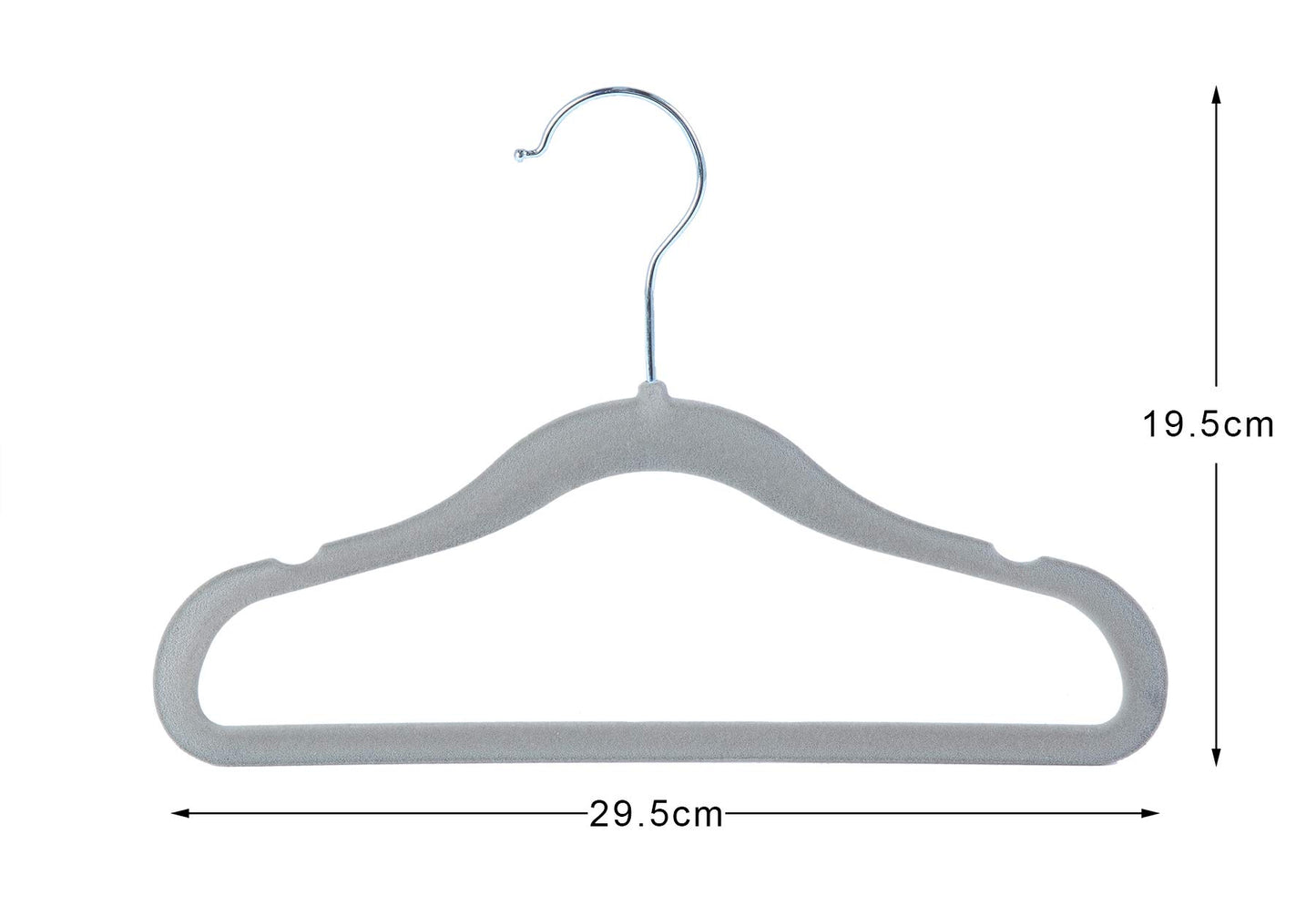 Finnhomy Non-Slip Clothes Hangers for Baby and Kids 30-Pack Velvet Hangers with 10 Finger Clips, Gray