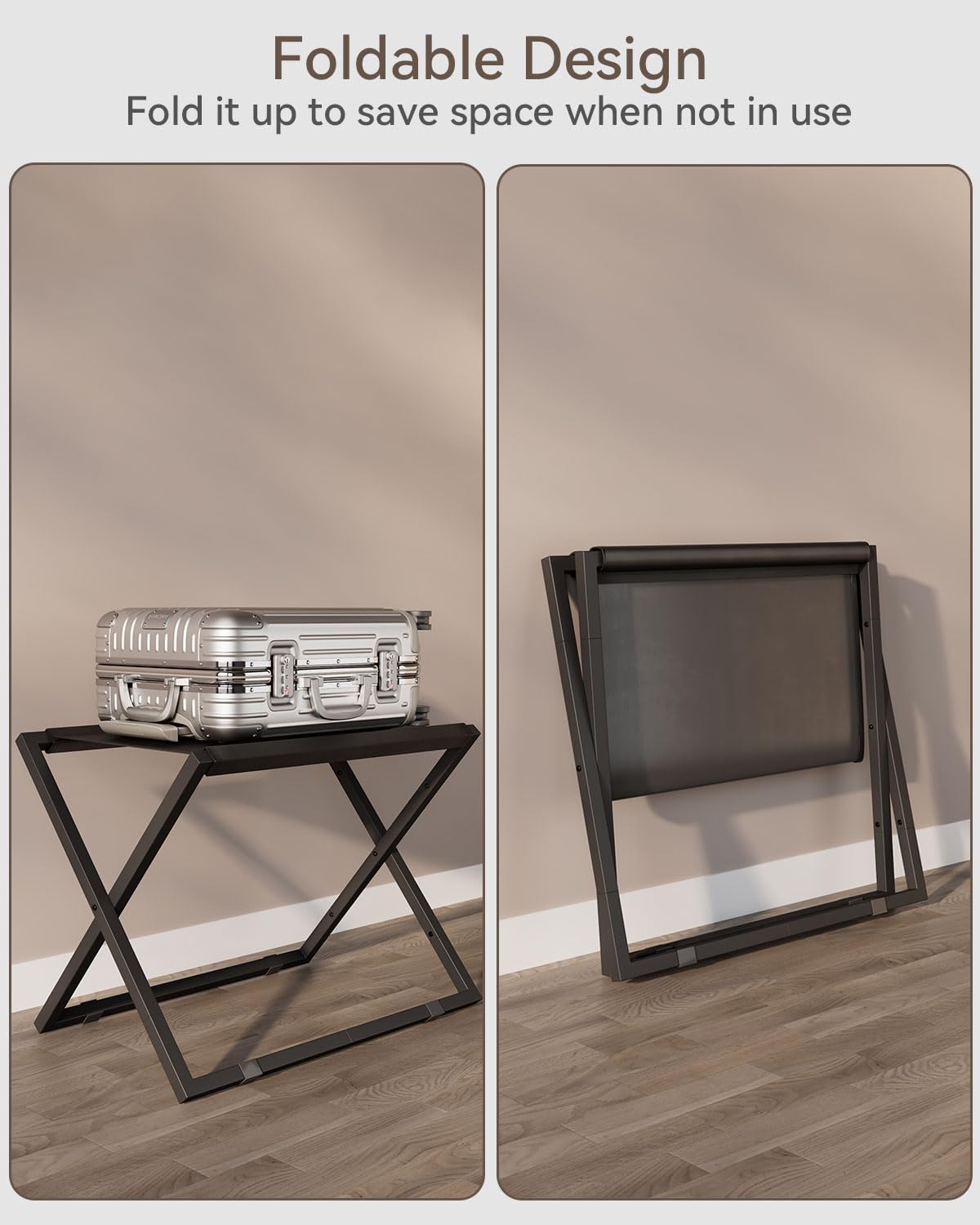 IBUYKE Luggage Rack for All Suitcase Sizes,Foldable Suitcase Stand,Metal Luggage Holder,Easy to Assemble for Bedroom Living Room Hotel,Black TLR001B-2