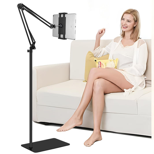 Tablet Floor Stand with Heavy Duty Base?Ultra Sturdy?, Overhead Bed iPad Stand Angle Height Adjustable, Compatible with iPad Mini Air Pro 12.9/9.7,