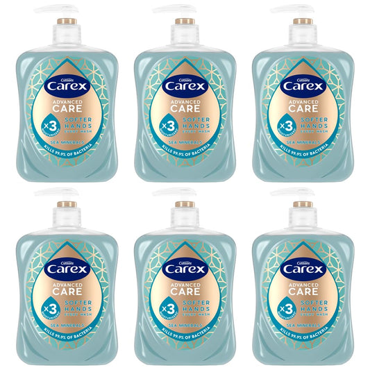 Carex Advanced Care Sea Minerals Antibacterial Hand Wash, 3x More Moisturisers, Clean & Protect Hands, Bulk Buy, Pack of 6 x 500 ml