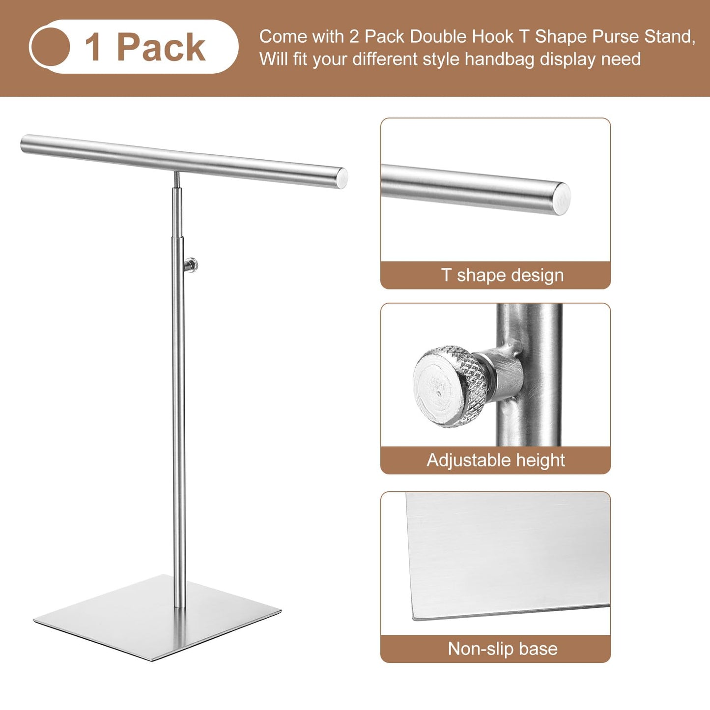 sourcing map Necklace Display Stand Adjustable Height Jewelry Rack T Bar Tabletop Purse Holder for Home Boutique Store - Silver