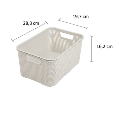 BranQ Home Essential Plastic Baskets in Rattan Design Set of 3 Size M 10 L Polypropylene Cream