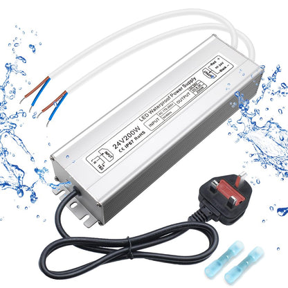 inShareplus LED Power Supply, 24V 200W IP67 Waterproof Outdoor Driver, AC 170-265V to DC 24V 8.3A Low Voltage Transformer, Adapter with 3-Prong Plug