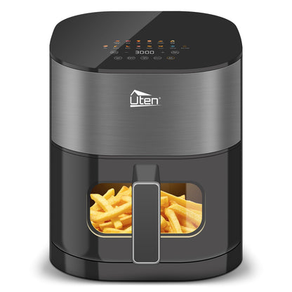 Uten Dual Blaze Air Fryer 5.5L Visual Window, Color Screen, 14 Pre Menus, Delayed Start, Stainless Oil Net, 2 Fast Heaters Independently Controllable,
