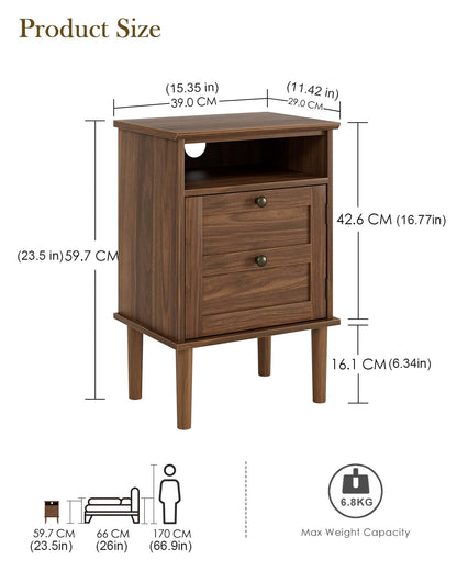 HEYZOEY Wooden Bedside Cabinet with Door & Open Top Shelf – Side Table for Bedroom & Living Room,Fits Small Space Walnut 15.35″x 11.42″x23.5″