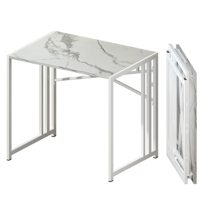 Lutown-Teen 47 inch Folding Desk No Assembly Required, White Marble