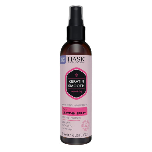 HASK Keratin 5-in-1 Smoothing Leave In Conditioner Spray for all hair types, colour safe, and cruelty-free - 1 175mL Bottle