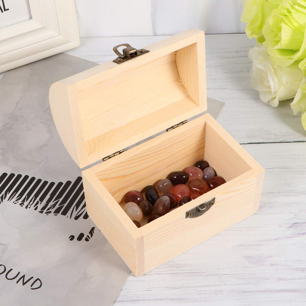 Wooden Storage Chest Unfinished Wood Jewelry Box Wooden Box with Lid and Locking Clasp DIY Craft Storage Case for Jewelry Home Wedding Centerpiece