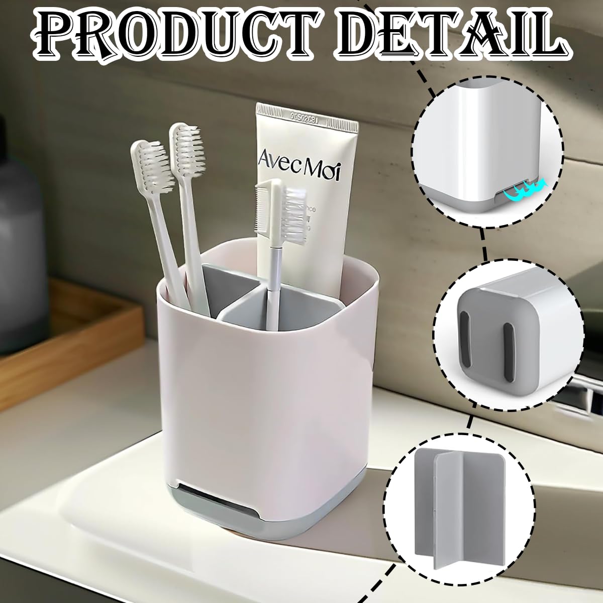 Toothbrush Holder Set, Freestanding Bathroom Tooth Brush Holder for Bathroom, Ceramic Toothbrush Holder for Electric & Manual Toothbrushes