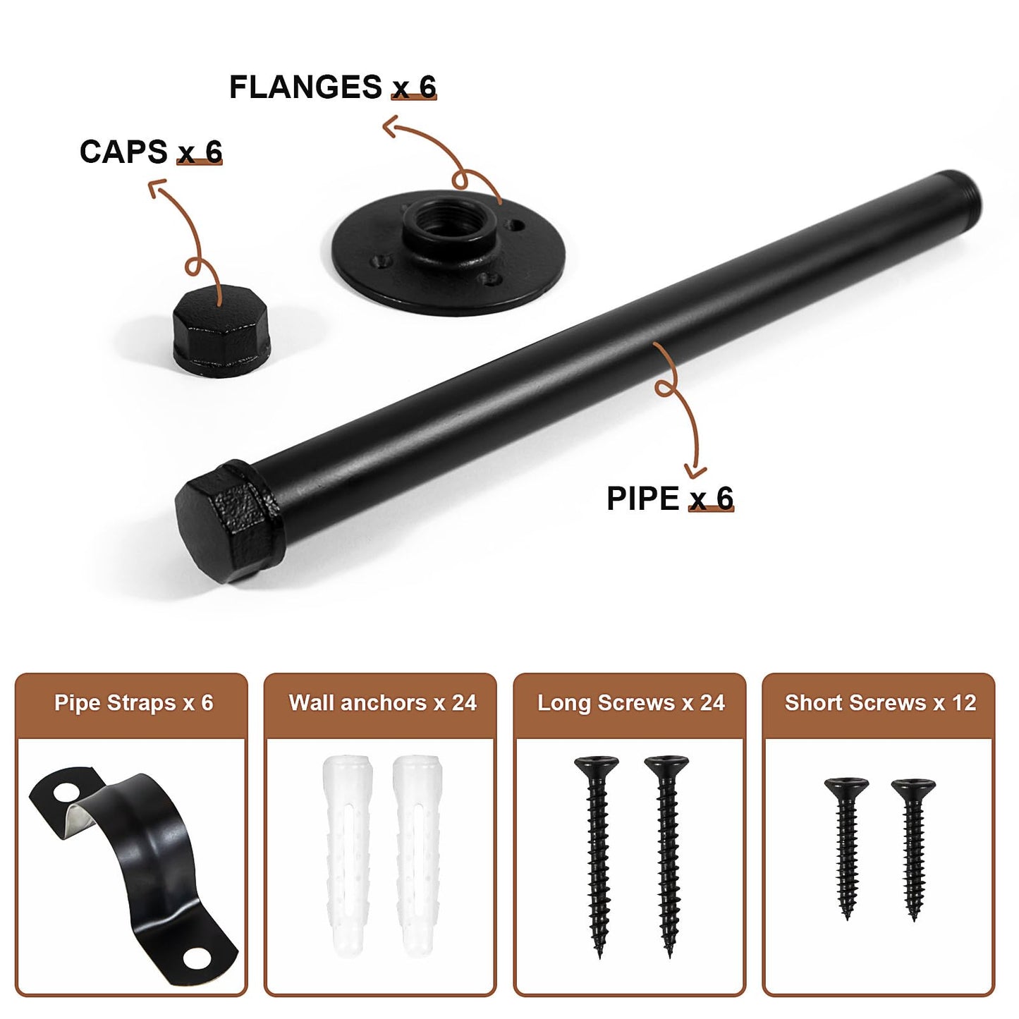 Pintuson 6 Pcs Industrial Pipe Clothes Bar 12 Inch - Wall Mount Clothing Rack - Face Out Wall Clothing Rods for Commercial Retail Boutique Shirt