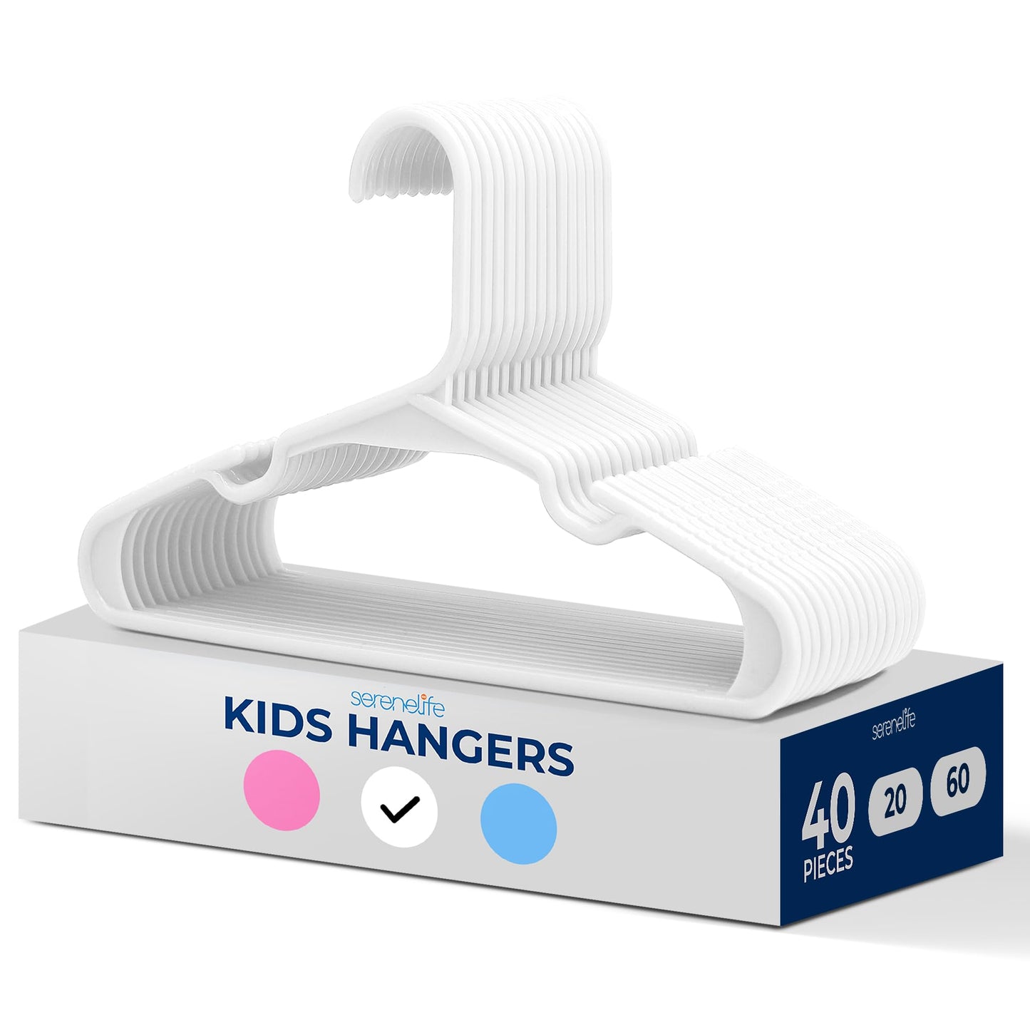 SereneLife 20 Pack Plastic Kids Hangers, Non-Slip for Closet, Space-Saving Thin Design for Infant and Newborn Clothing