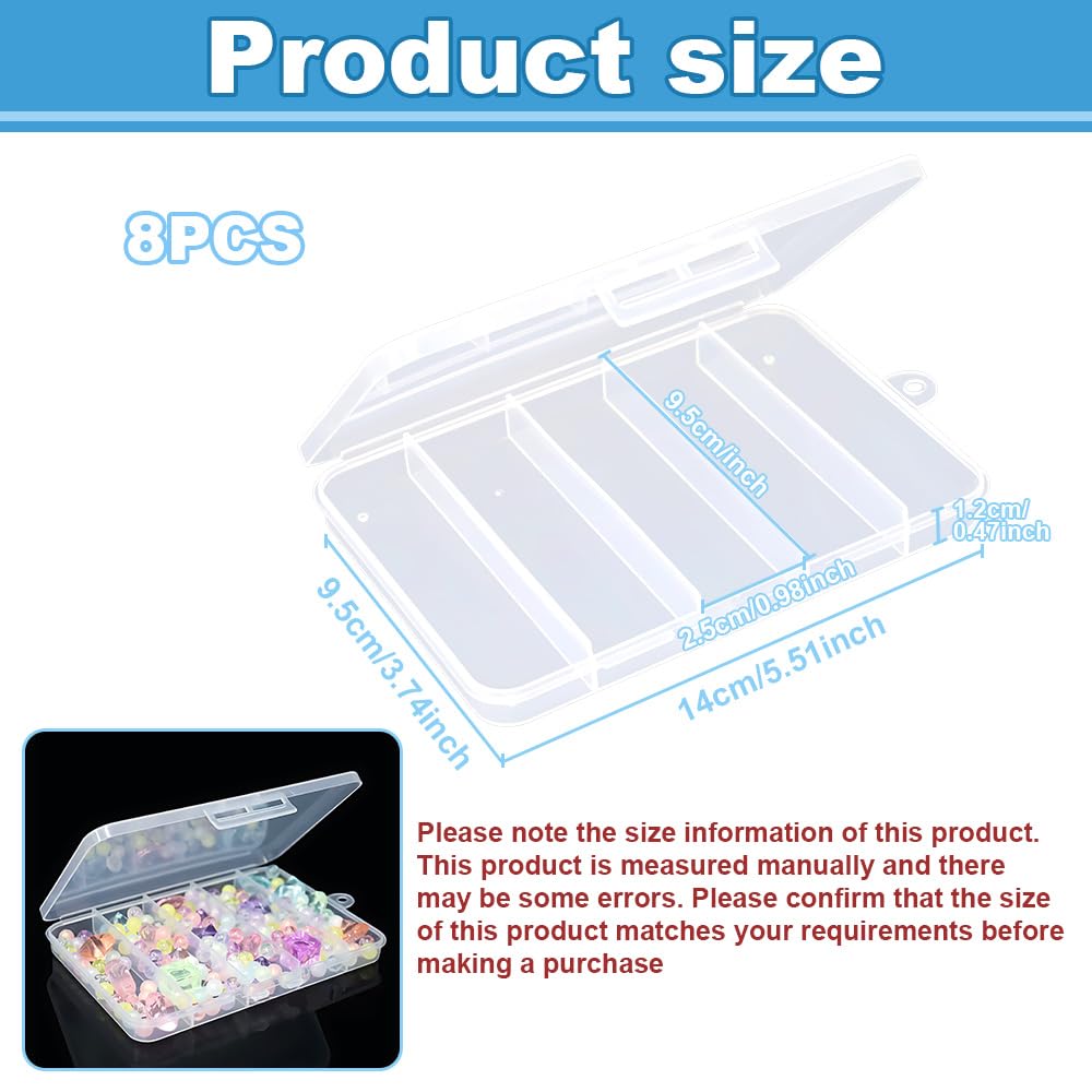 WYAN 8 Pcs Five grids Storage Box, Small Bead Organizers and Storage, Storage Organizers Box, Rectangle Bead Holder