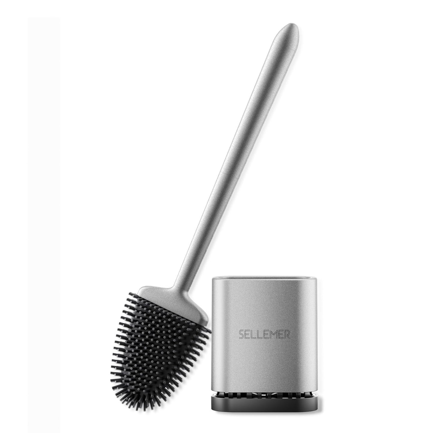 Sellemer Toilet Brush and Holder Set for Bathroom, Flexible Toilet Bowl Brush Head with Silicone Bristles, Ventilation Slots Base (Rose Gold)