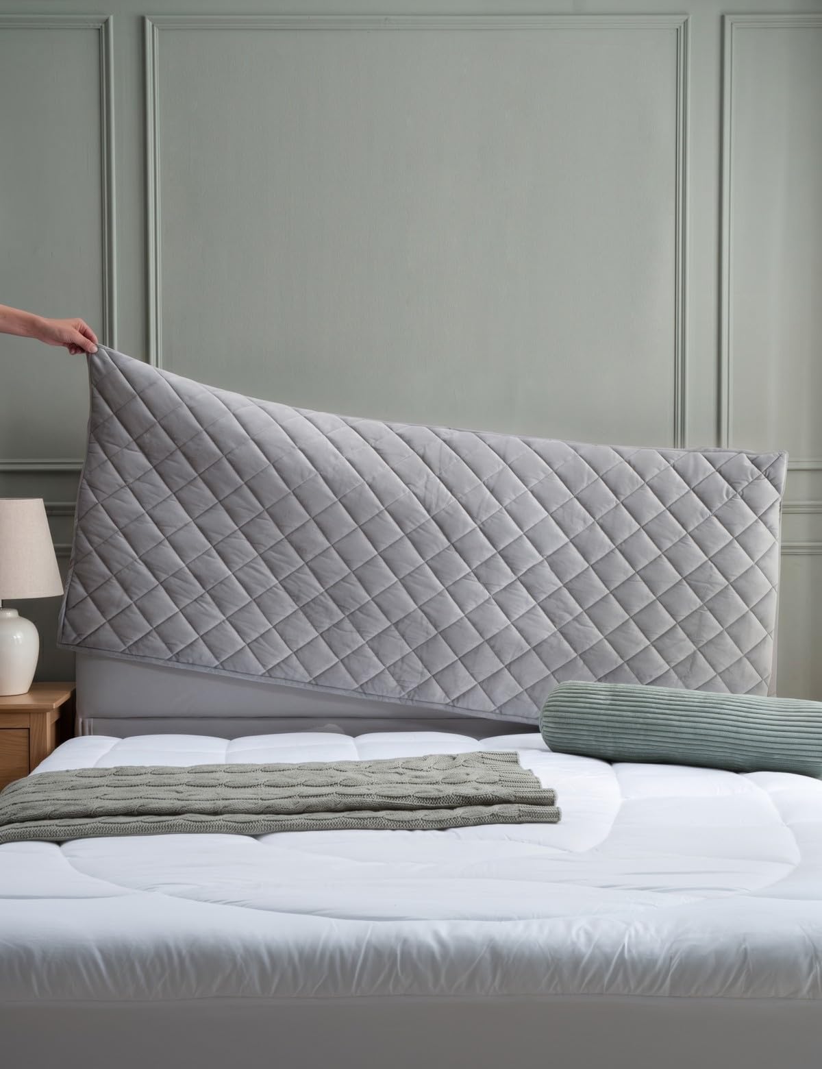 Bed Headboard Cover ‌Double, Quilted Thicken Protector Light grey,150x70cm