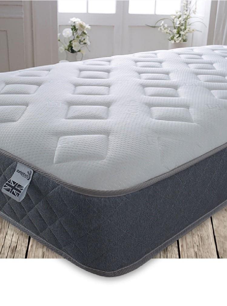 Starlight Beds Essentials Jump n Tac Single Memory Foam Mattress with Springs. 7.5 Inch Hybrid 3ft Budget Mattress. Soft, Grey Border (90 x 190 x 19