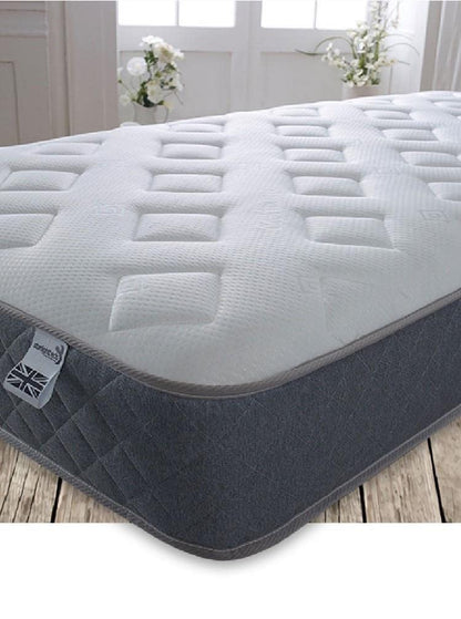 Starlight Beds Essentials Jump n Tac Single Memory Foam Mattress with Springs. 7.5 Inch Hybrid 3ft Budget Mattress. Soft, Grey Border (90 x 190 x 19