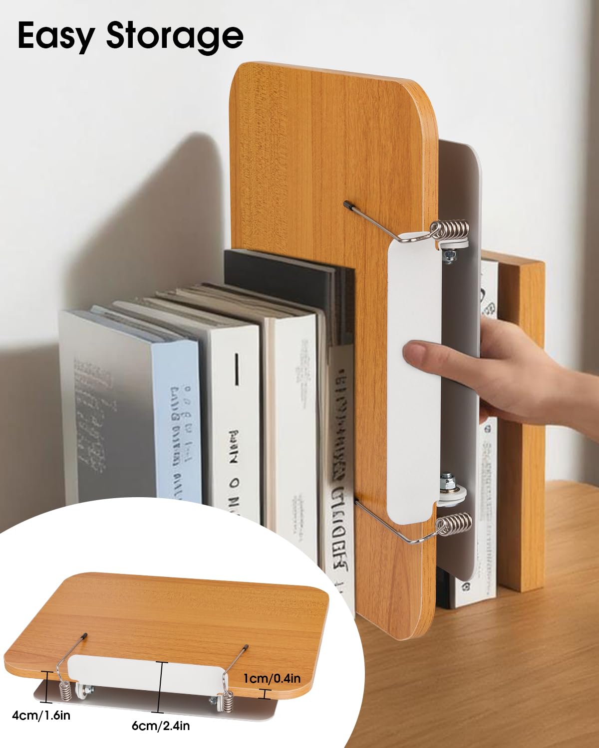 Wooden Book Stand for Reading, 360°Adjustable Book Holder Foldable Recipe Cook Book Stand for Kitchen Book Display Stand with Elastic Page Clips for