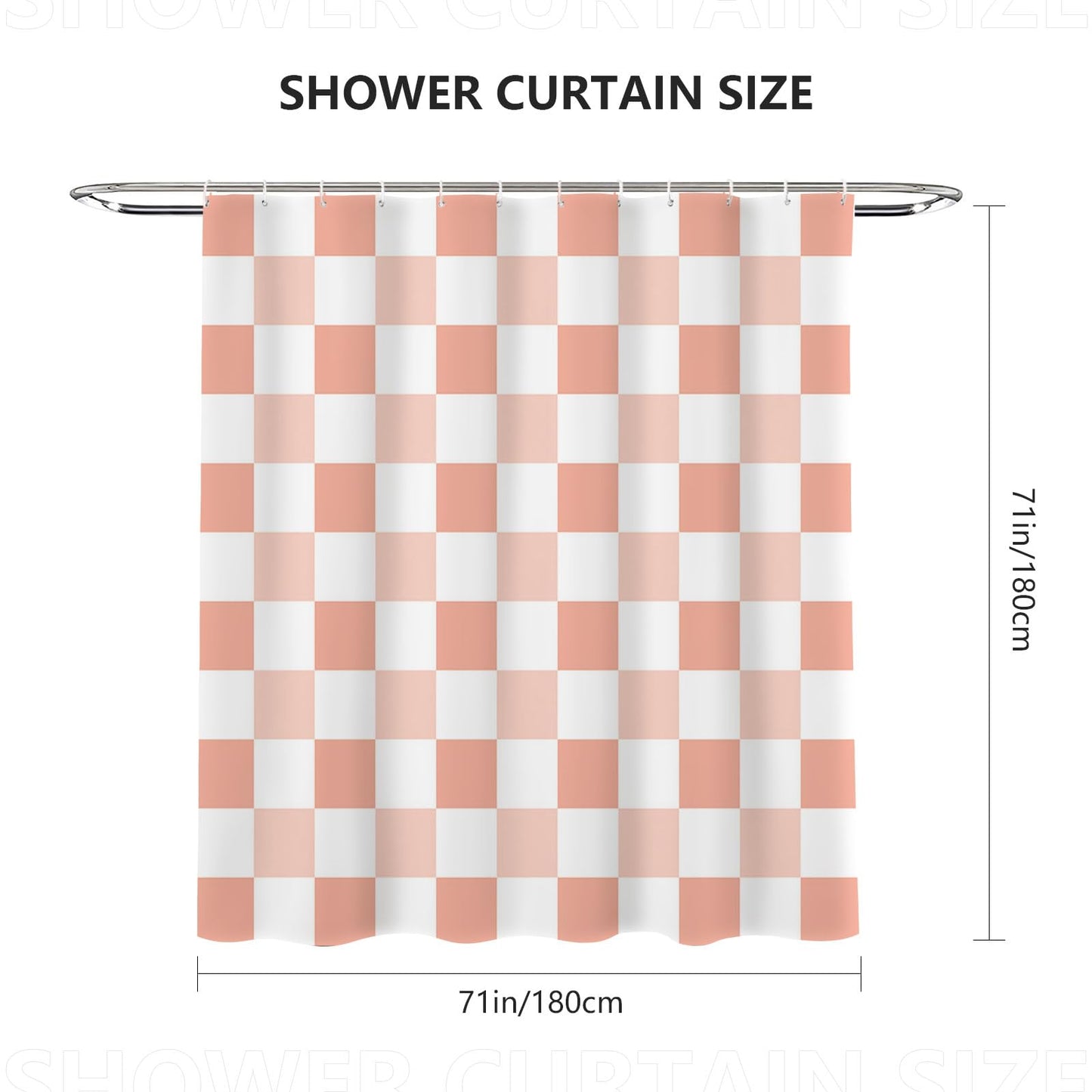AIBIIN Checkered Shower Curtain 180x180cm/72x72 Inch - Pink Waterproof Bath Curtain, Durable Vintage Checkerboard Design with 12 Hooks