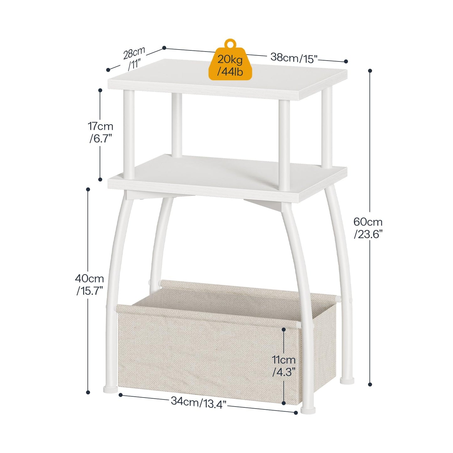 HOOBRO Narrow Side Table, 3-Tier Small Table with Linen Storage Basket, Sofa Side Tables for Small Space