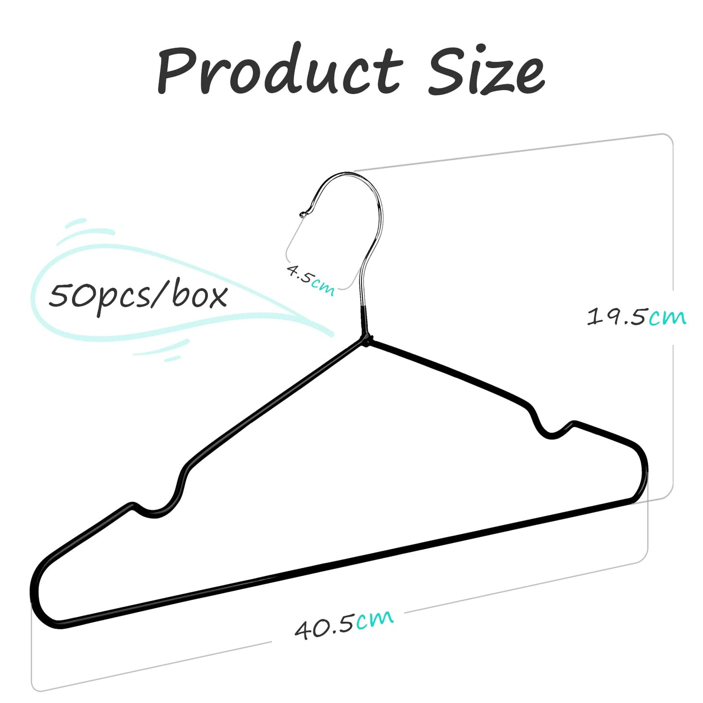 Rainberg 50 Pack Premium Rubber Coated Metal Hangers, Heavy Duty, Space Saving Organiser Clothes Hangers For Wardrobes