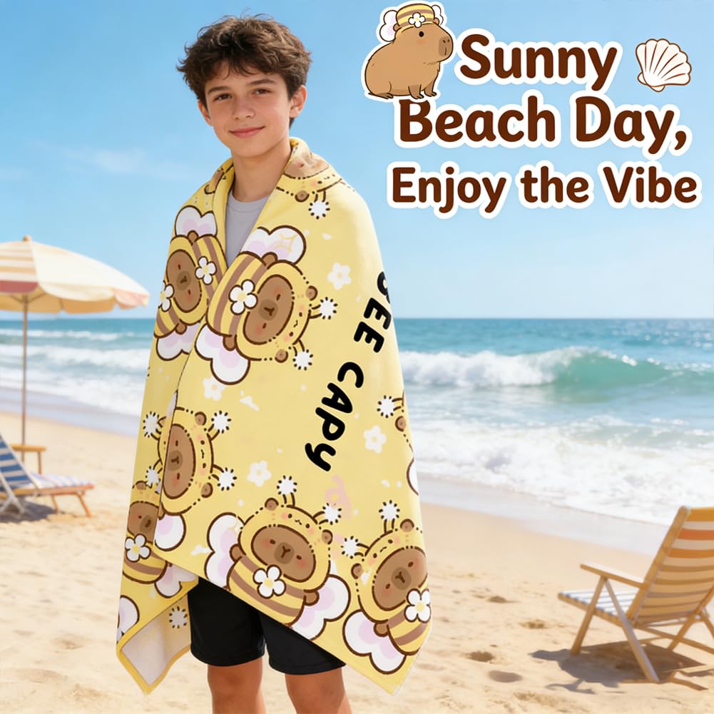 KMFASVX Cute Capybara Beach Towel, Capybara Pattern Thin Lightweight Soft Bath Towels