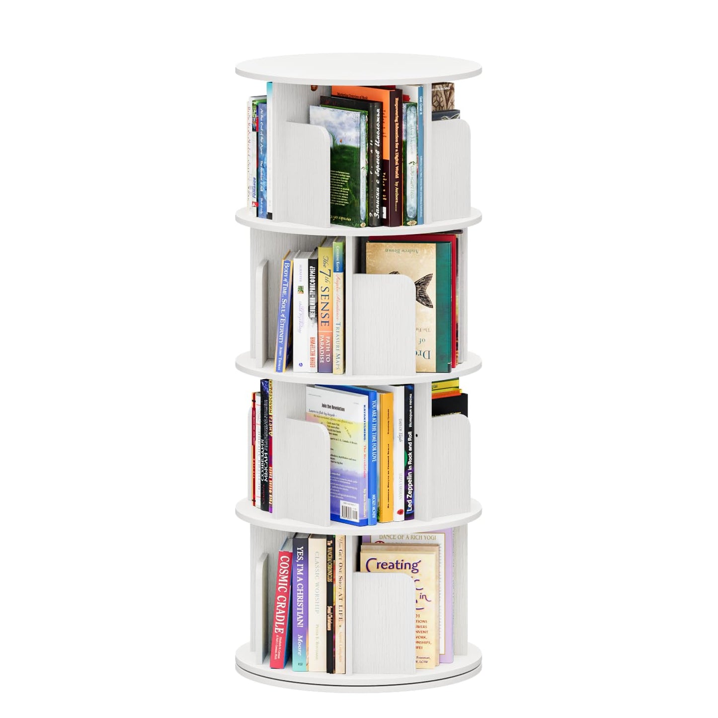 APPOLYN 4 Tier Rotating Bookshelf, 360 Display Spinning Bookcase, White
