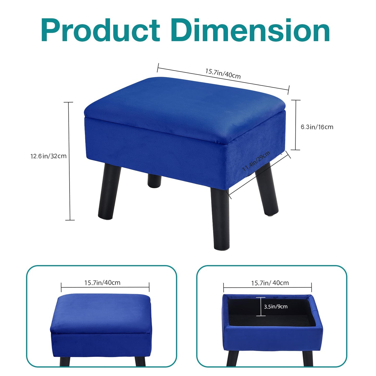 BRIAN & DANY Footstool Ottoman with Storage, Velvet Rectangle Storage Ottoman, Foot Stool with Legs Sofa Footrest for Living Room Entryway Office