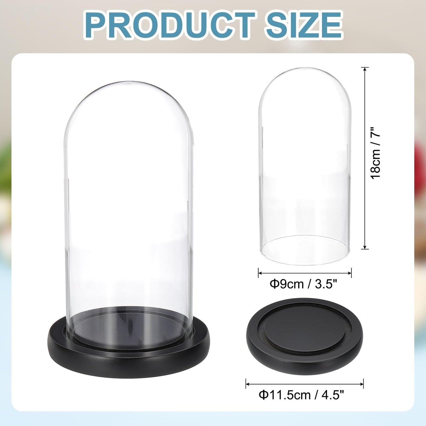 sourcing map Glass Cloche Display Dome, 7" x 3.5" Glass Dome Display Case Wood Base Tabletop Jar Case Decorative Bell Jar for Plant Home Decor Office