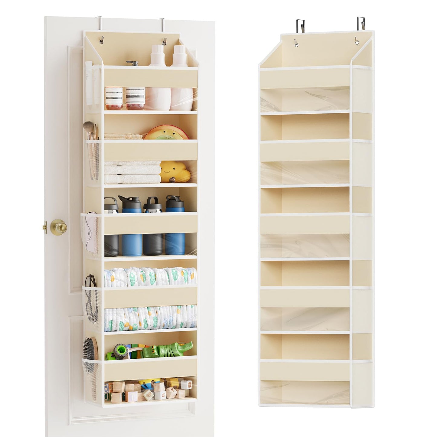 SpaceAid 1 Pack Over The Door Organizer with 5 Large Pockets and 10 Mesh Side Pockets, 5 Layers Door Organizer Hanging with Clear Window for Bedroom