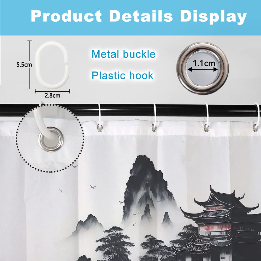 SDOTPMT 105x160cm Japanese Asian Ink Painting Shower Curtain Foggy Mountain Boat Wild Goose Bathtub Curtain Outdoor Natural Scenery Bath Curtain for