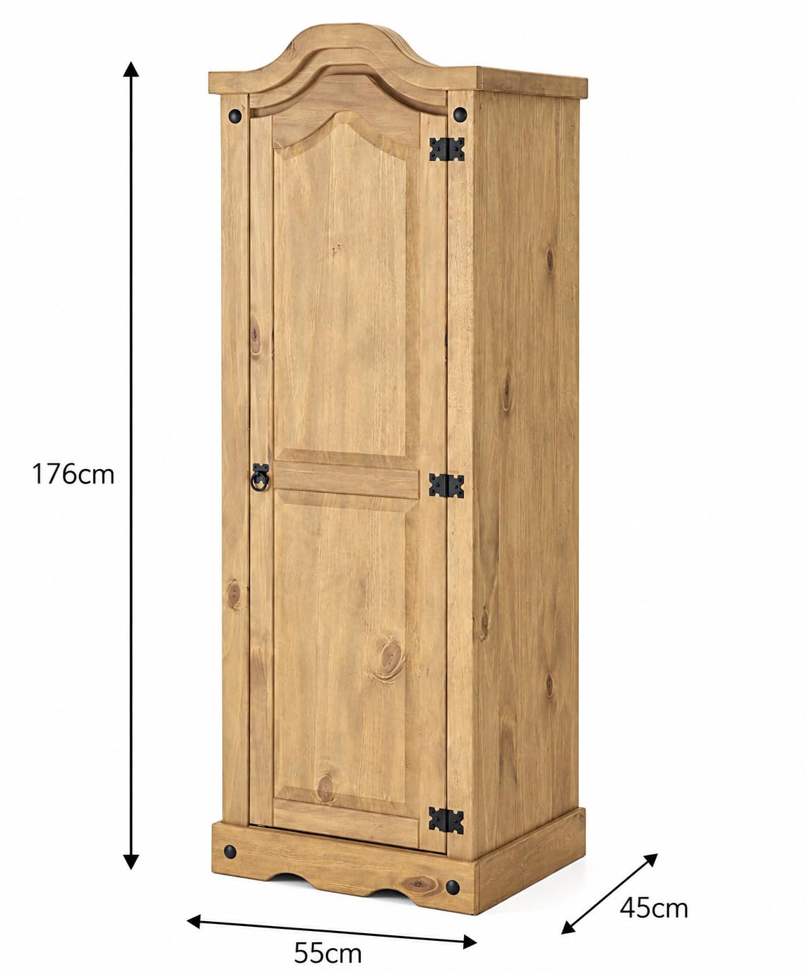 Corona Wardrobe 1 Door Arch Top Solid Mexican Pine Wood Bedroom Storage 176cm x 55cm x 45cm