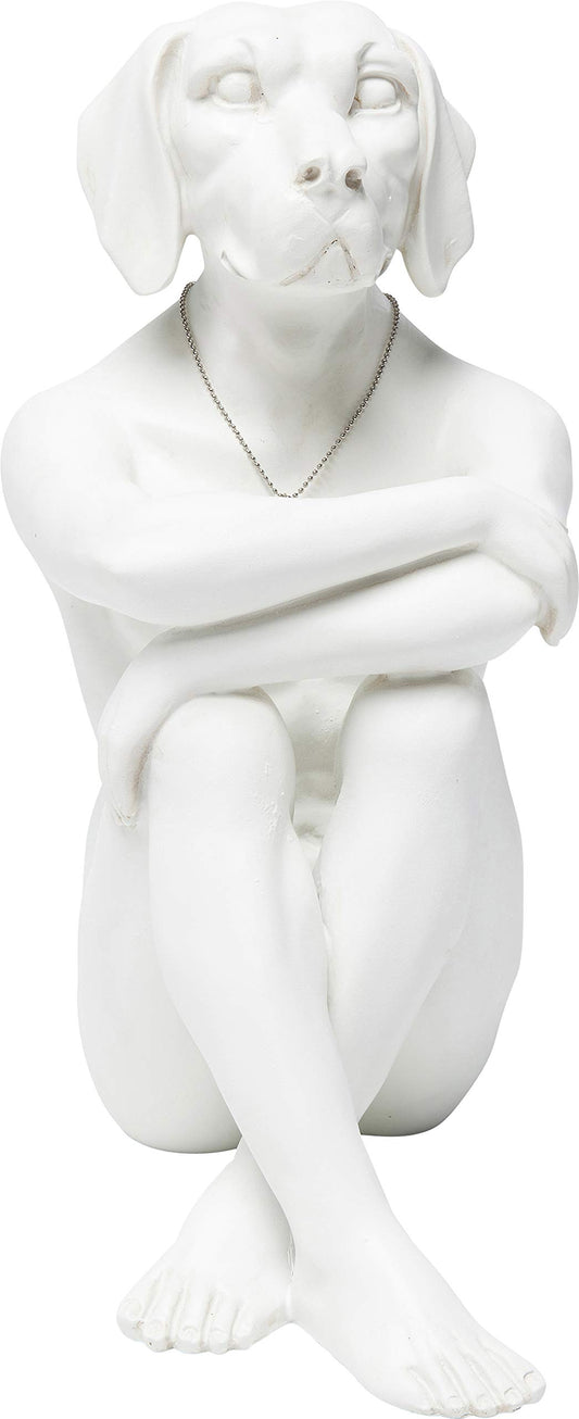 Kare Design Deco Figurine Dog Marc Cream, White, polyresin, steel plated necklace, room decor sculpture, home decor for living room, 33x26x17cm