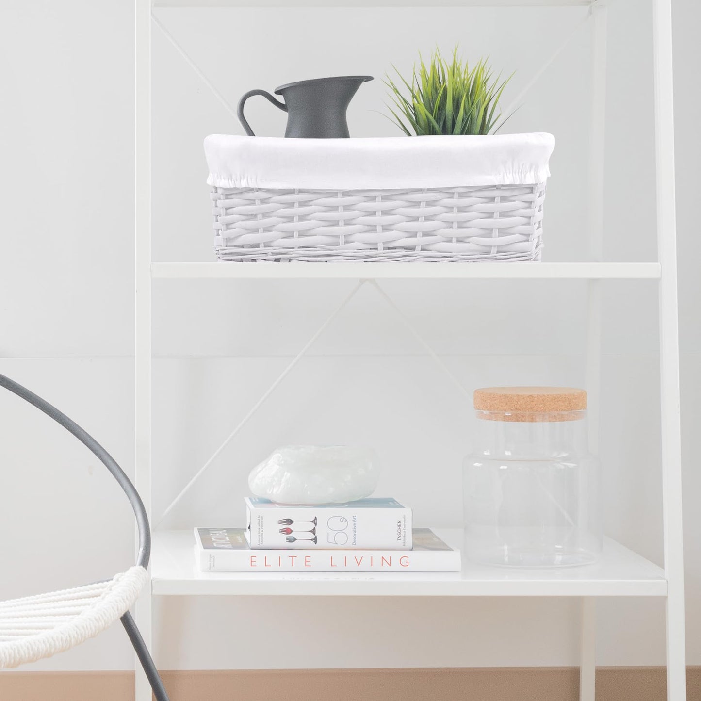 Woodluv Storage Baskets Woven Wicker, Storage Basket for shelves, Baskets to make hampers, Storage Box, Storage Organiser, White, Medium