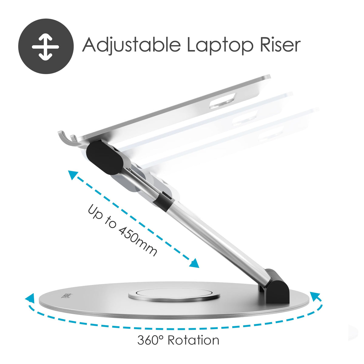 Desire2 Sit Stand Supreme 360, 10-17.3 inch Laptop Stand, Height Adjustable up to 50cm, Quick Release, Aluminium, Silicone Pads