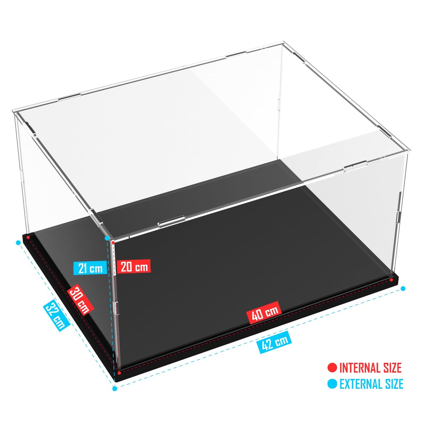Nynelly Acrylic Display Case for Lego for Models Figures - Assemble Dustproof Thickened Clear Display Box Cabinet (Black, 40x30x20 cm)