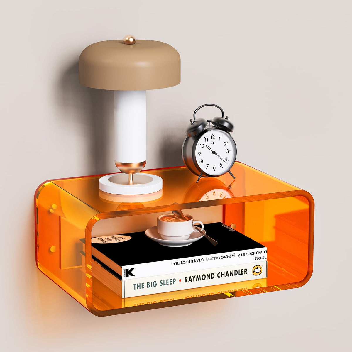 Dewrhiixe Acrylic Floating Bedside Table, Wall Mounted Nightstand Bedside Shelf Orange, 41×24×17 cm