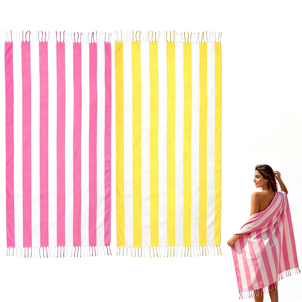 JAODFK 2 Pcs Turkish Beach Towel Cotton Lightweight Sand Free Blanket Quick Dry Serviette de Plage Towels for Swimming Camping Accessories Women