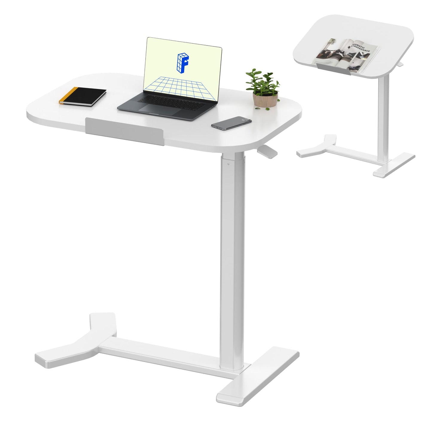 FLEXISPOT Overbed Table with Wheels, Adjustable Height Bedside Table, Rolling Laptop Desk for Bed Sofa, Small Standing Desk 60 x 40 cm