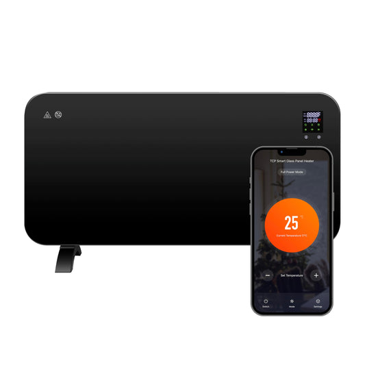 TCP Smart Glass Panel Heater 2000w Black with App, WiFi, 2 Heat Modes, Voice Control works with Alexa, Google Home & Siri Shortcuts, Wall Mounted or