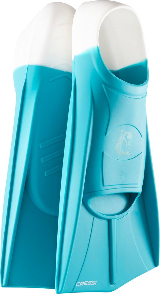 CRESSI Vera Fins Aquamarine/White M-Unisex 100% Silicone Short Fins Closed Shoe Design, for Swimming, Open Water Training, Swimming Pool, Snorkelling,
