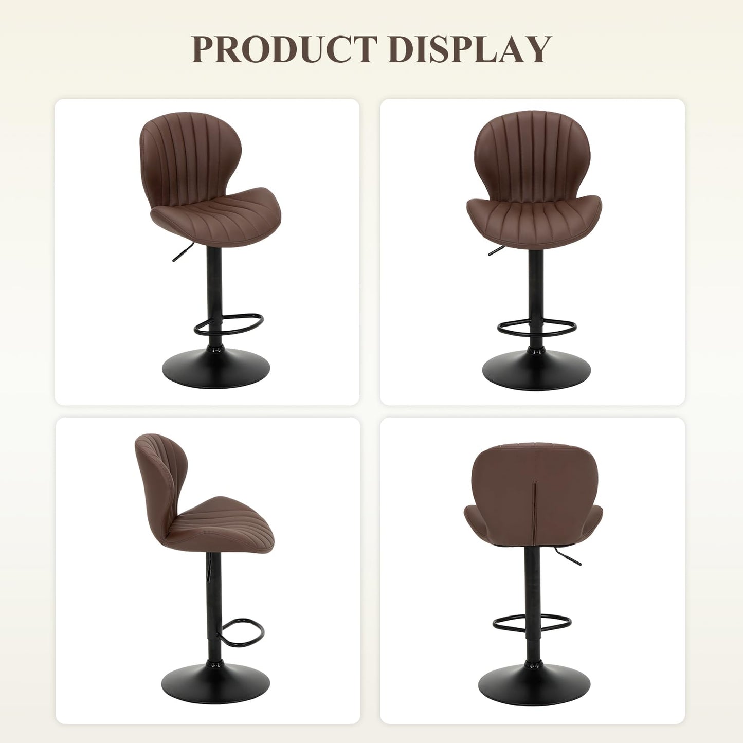 COLAMY Breakfast Bar Stools Set of 2, Modern Swivel Kitchen Bar Chairs, Adjustable PU Leather Upholstered Barstools Counter Height with High Backrest