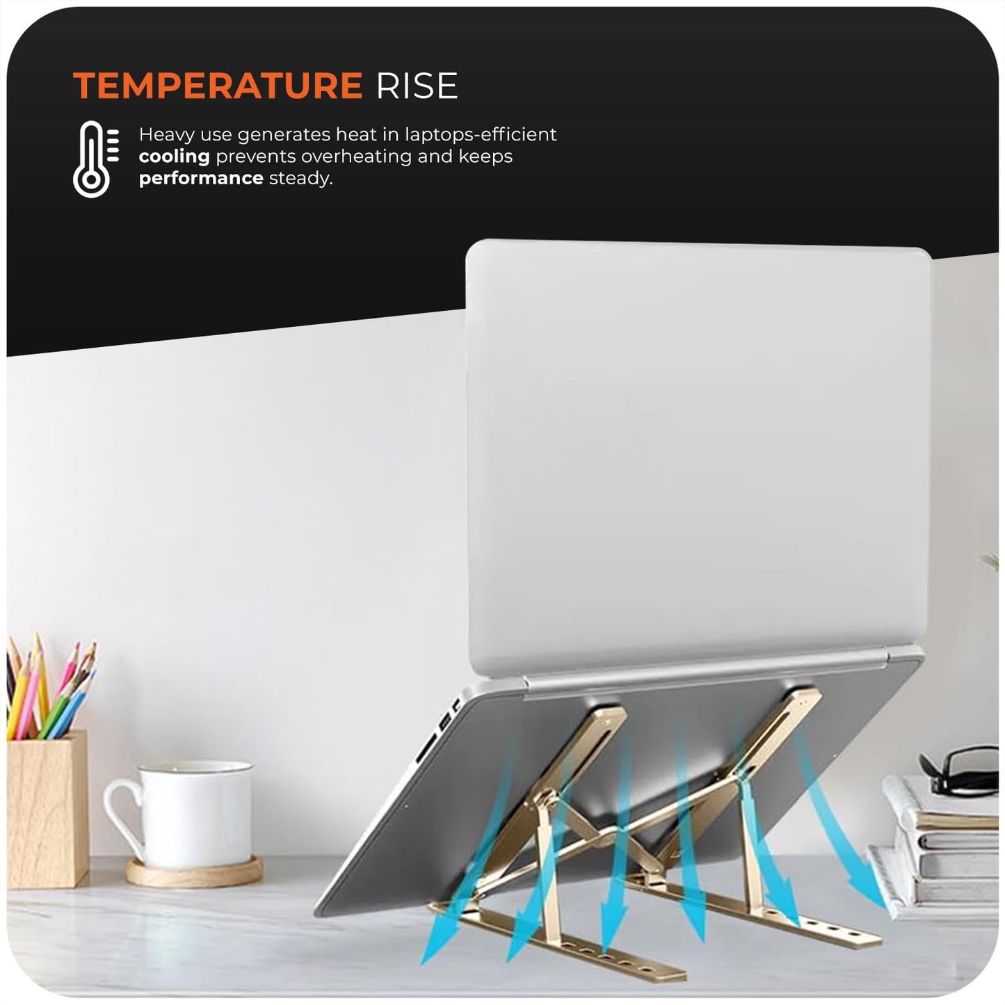 Roe Tenpo Laptop Stand For Desk, 6 Levels Height Adjustable Laptop Riser For Desk, Foldable & Portable, Compatible with MacBook Air/Pro, HP, ASUS