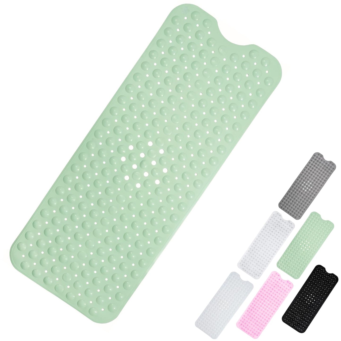 Shower Bath Mat 100x40cm,Extra Long Shower Mat Anti Mould Bath Mats Green,Non Slip Bath Mat for Tub,Shower Mats with Suction Cups,Drain Holes,Machine