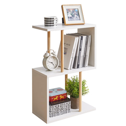 Aibiju Narrow Side Table with Open Storage Shelf, S-Shaped End Table, 3-Tier Nightstand, 23 inches High, Sofa Table for Small Spaces, White YD-ST003W